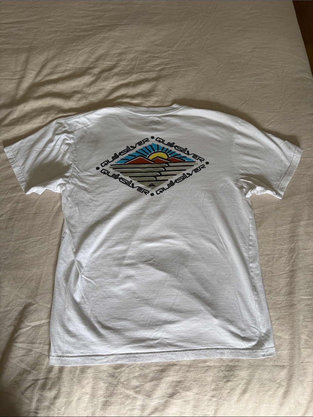 Quiksilver White Short-Sleeve Tee with Sunset Graphic